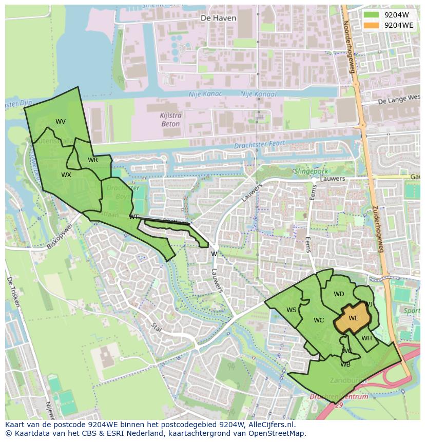 Afbeelding van het postcodegebied 9204 WE op de kaart.