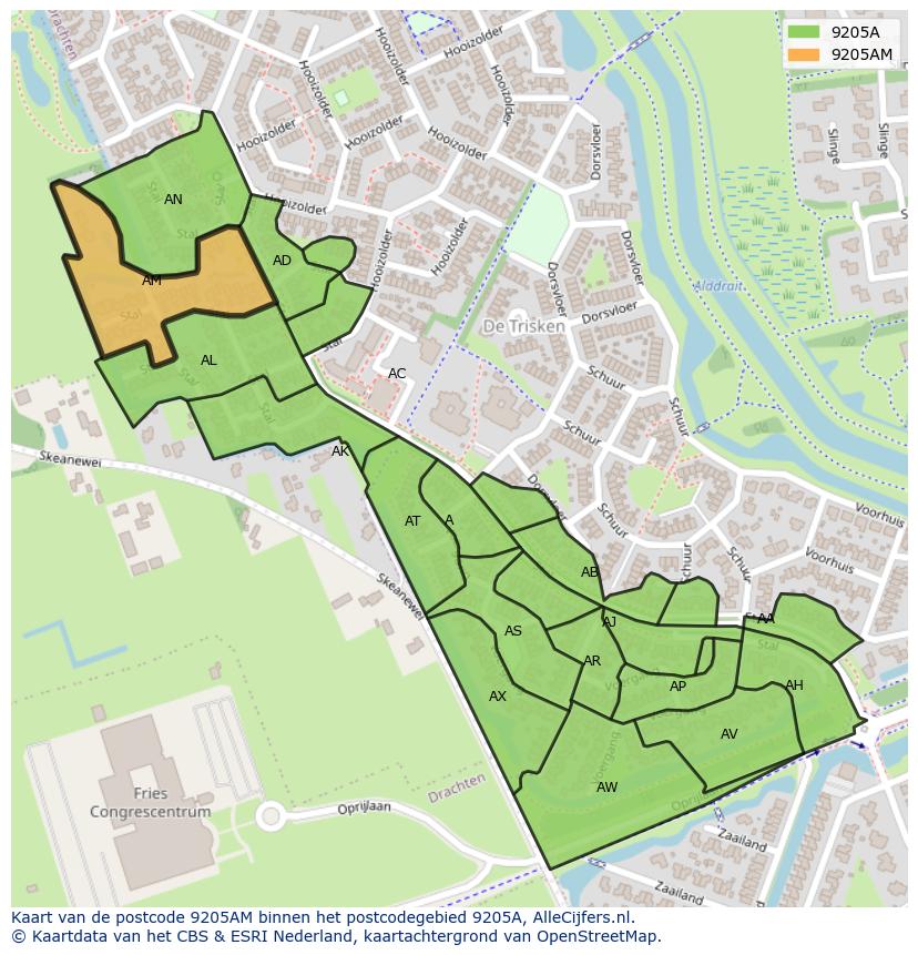 Afbeelding van het postcodegebied 9205 AM op de kaart.