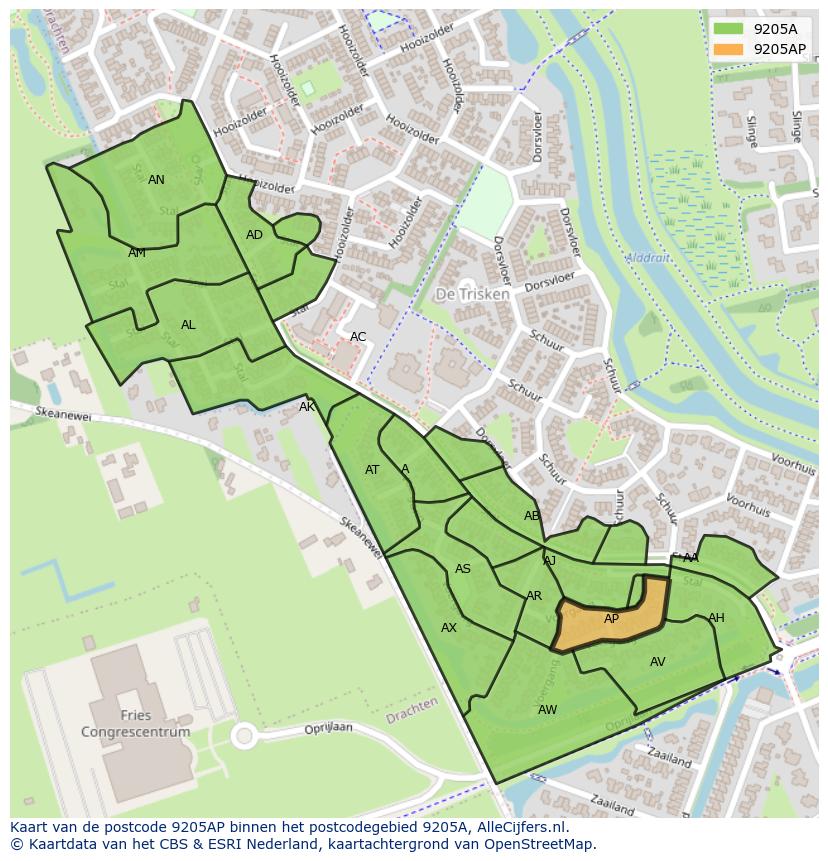 Afbeelding van het postcodegebied 9205 AP op de kaart.