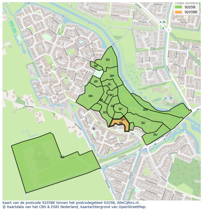 Afbeelding van het postcodegebied 9205 BE op de kaart.