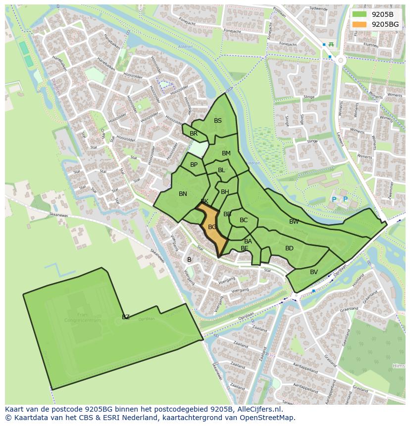 Afbeelding van het postcodegebied 9205 BG op de kaart.