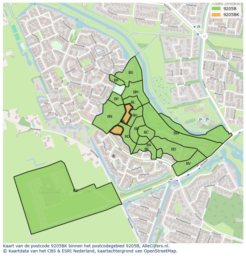 Afbeelding van het postcodegebied 9205 BK op de kaart.