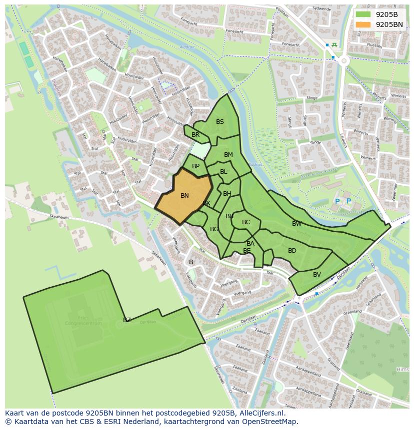 Afbeelding van het postcodegebied 9205 BN op de kaart.