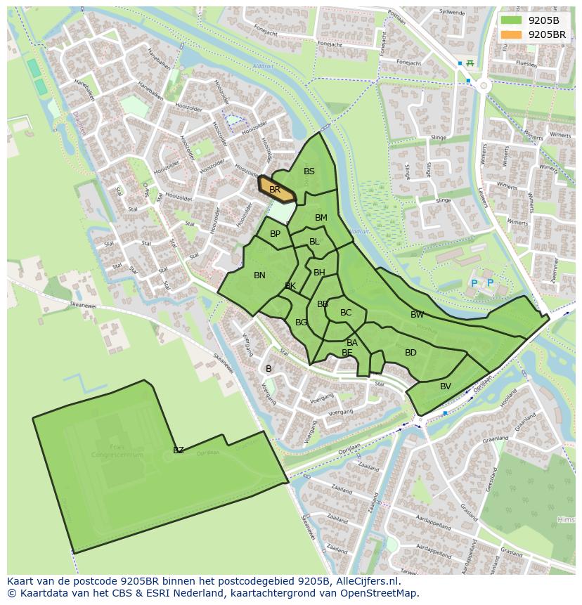 Afbeelding van het postcodegebied 9205 BR op de kaart.