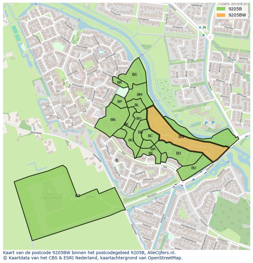 Afbeelding van het postcodegebied 9205 BW op de kaart.