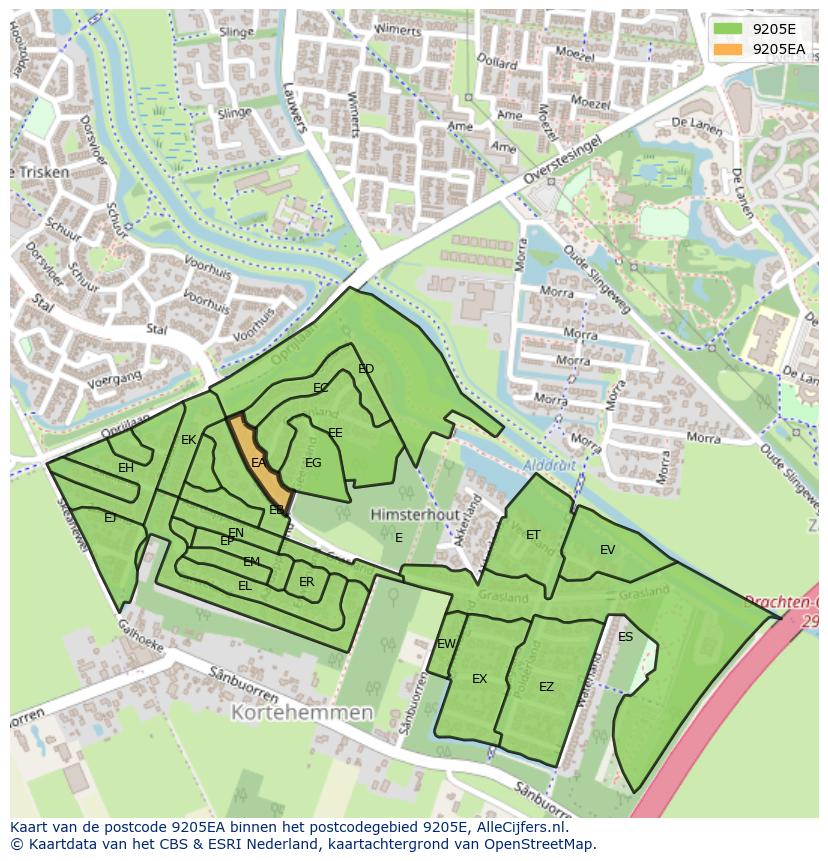 Afbeelding van het postcodegebied 9205 EA op de kaart.