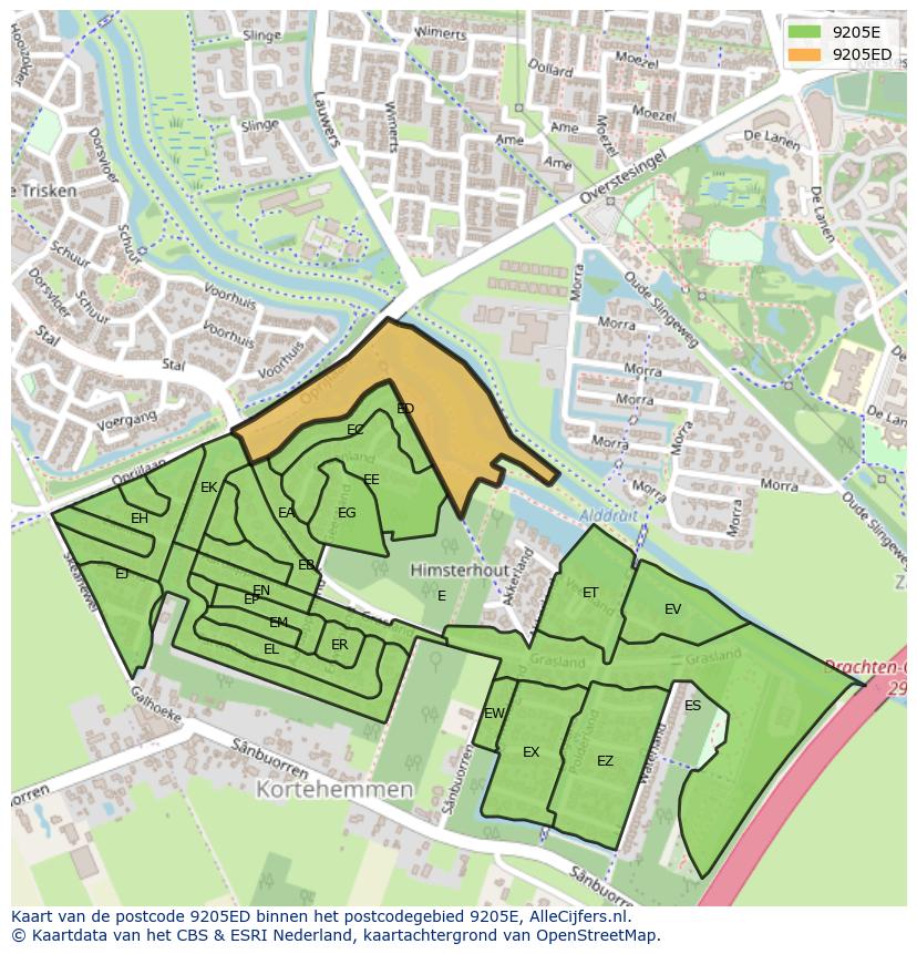 Afbeelding van het postcodegebied 9205 ED op de kaart.