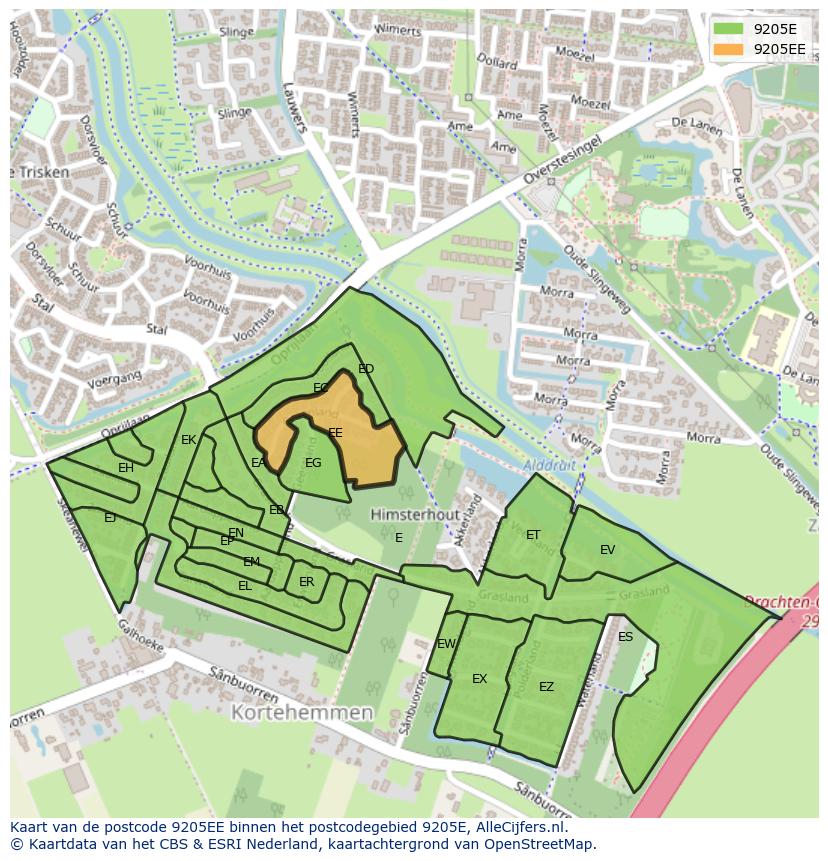 Afbeelding van het postcodegebied 9205 EE op de kaart.