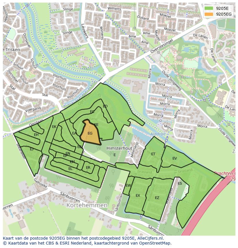 Afbeelding van het postcodegebied 9205 EG op de kaart.