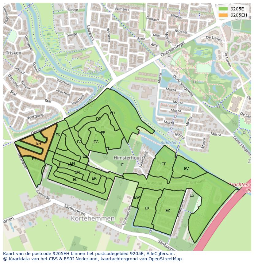 Afbeelding van het postcodegebied 9205 EH op de kaart.