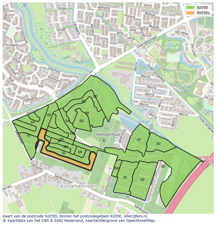 Afbeelding van het postcodegebied 9205 EL op de kaart.
