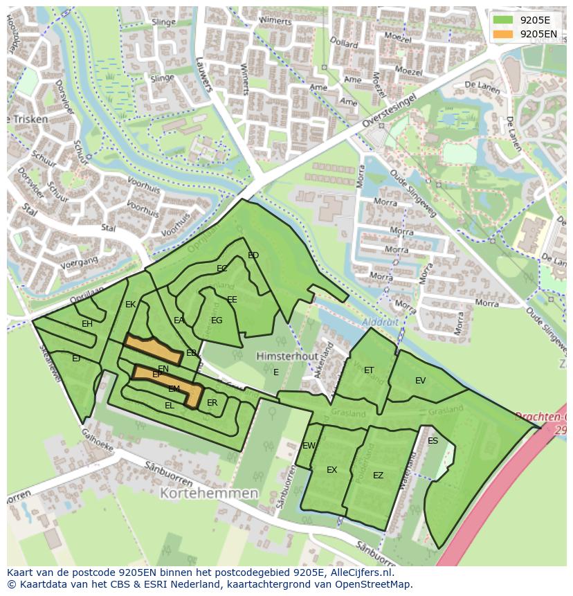 Afbeelding van het postcodegebied 9205 EN op de kaart.