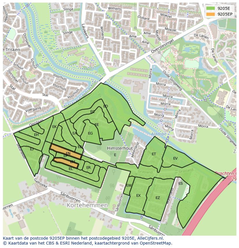 Afbeelding van het postcodegebied 9205 EP op de kaart.