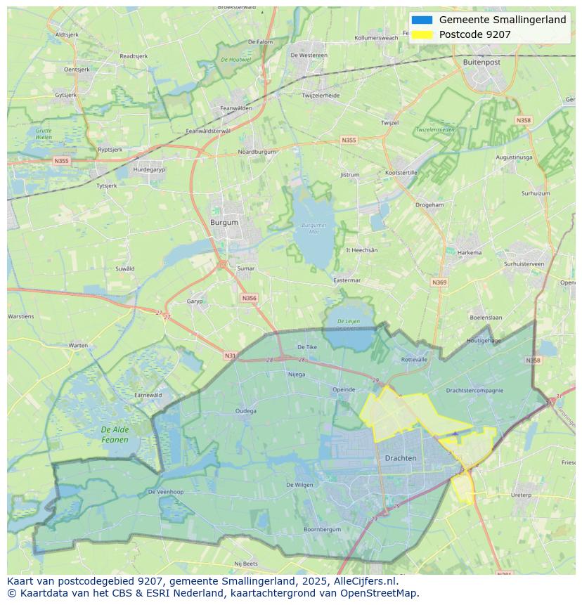 Afbeelding van het postcodegebied 9207 op de kaart.