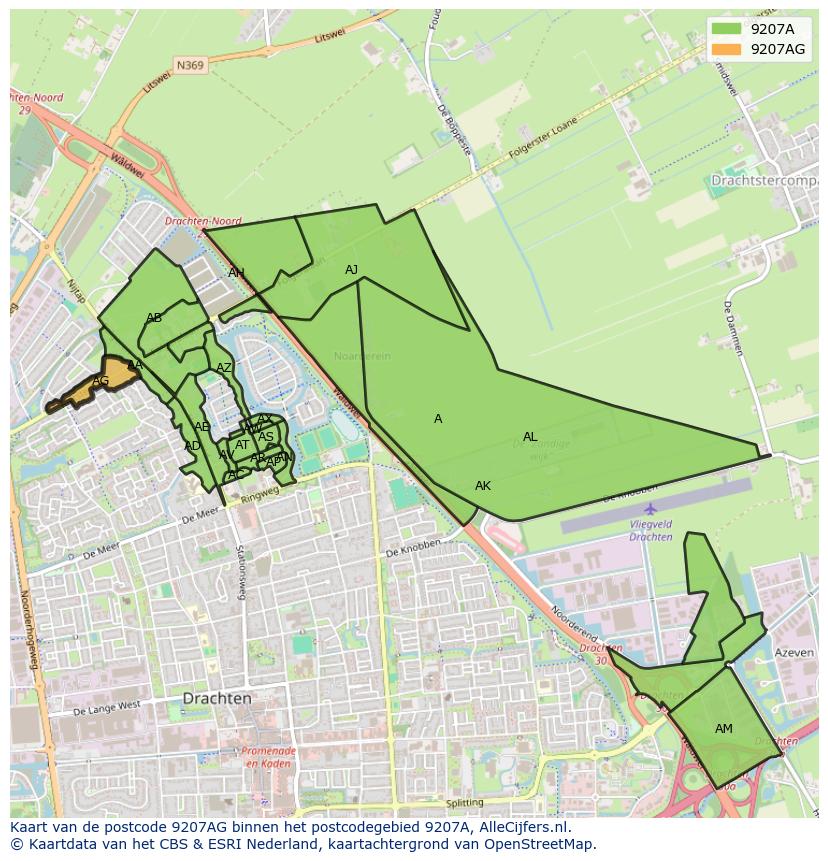 Afbeelding van het postcodegebied 9207 AG op de kaart.