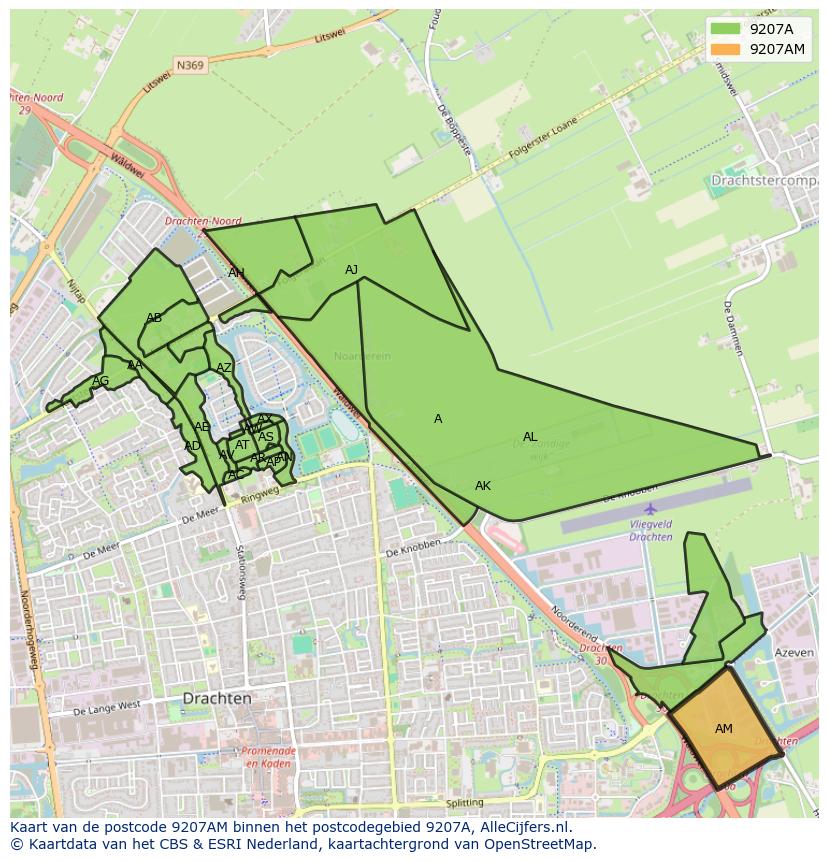 Afbeelding van het postcodegebied 9207 AM op de kaart.