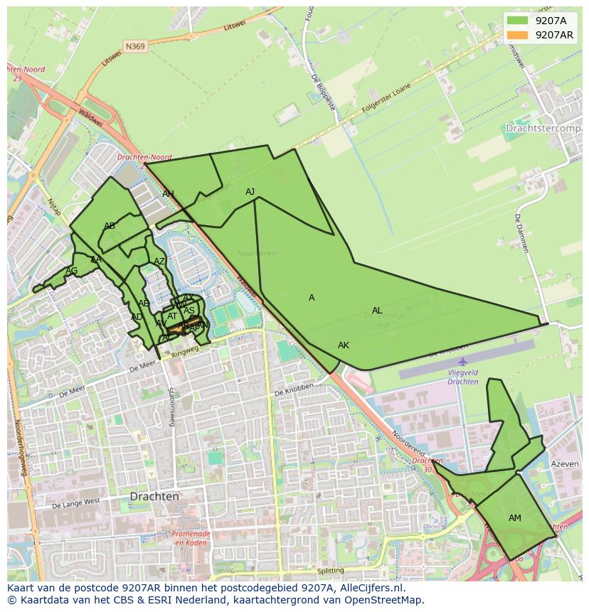 Afbeelding van het postcodegebied 9207 AR op de kaart.
