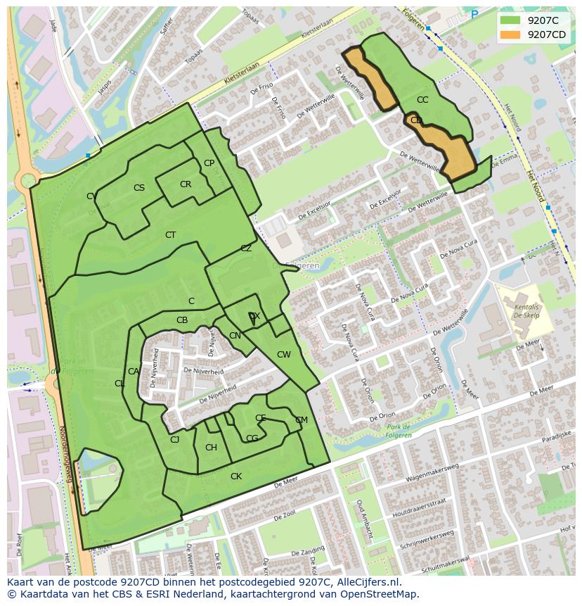 Afbeelding van het postcodegebied 9207 CD op de kaart.