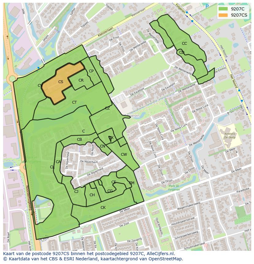 Afbeelding van het postcodegebied 9207 CS op de kaart.