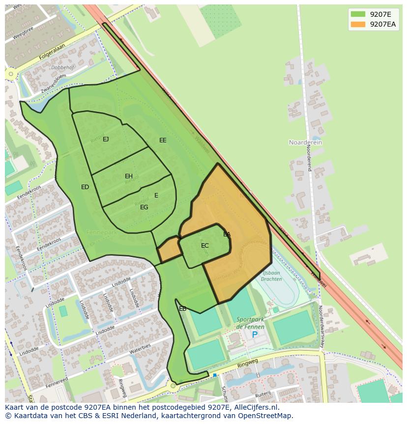 Afbeelding van het postcodegebied 9207 EA op de kaart.