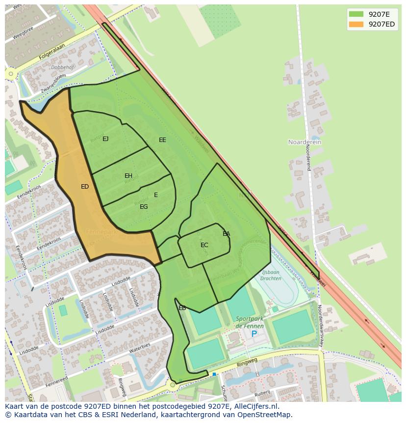 Afbeelding van het postcodegebied 9207 ED op de kaart.
