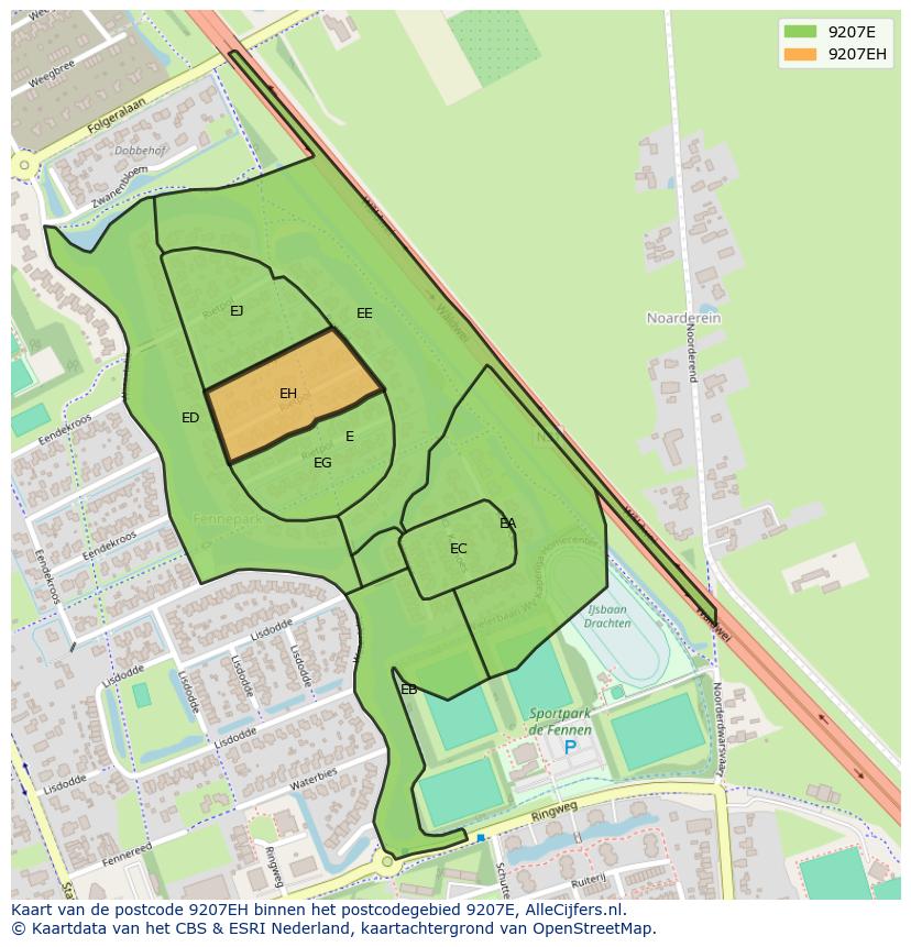 Afbeelding van het postcodegebied 9207 EH op de kaart.