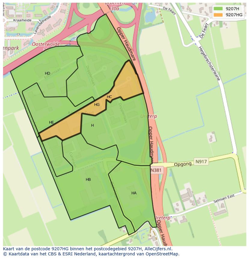 Afbeelding van het postcodegebied 9207 HG op de kaart.