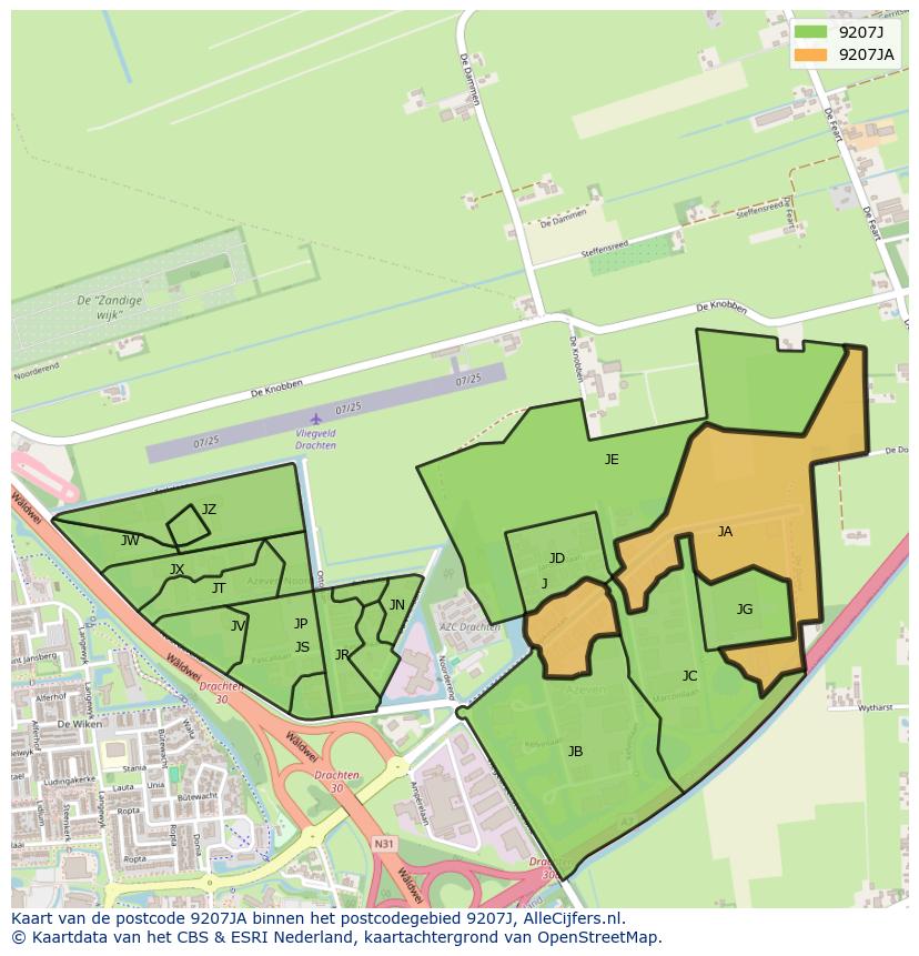 Afbeelding van het postcodegebied 9207 JA op de kaart.