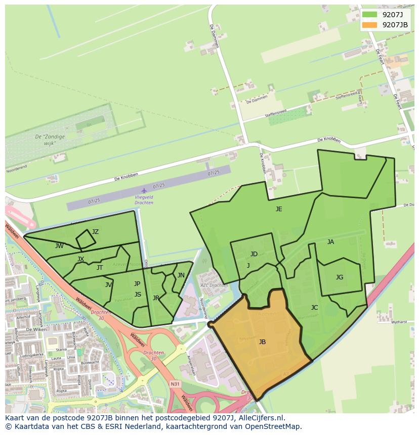 Afbeelding van het postcodegebied 9207 JB op de kaart.