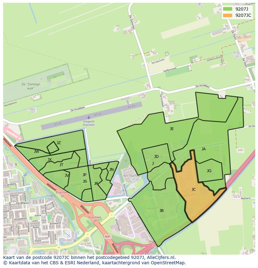Afbeelding van het postcodegebied 9207 JC op de kaart.