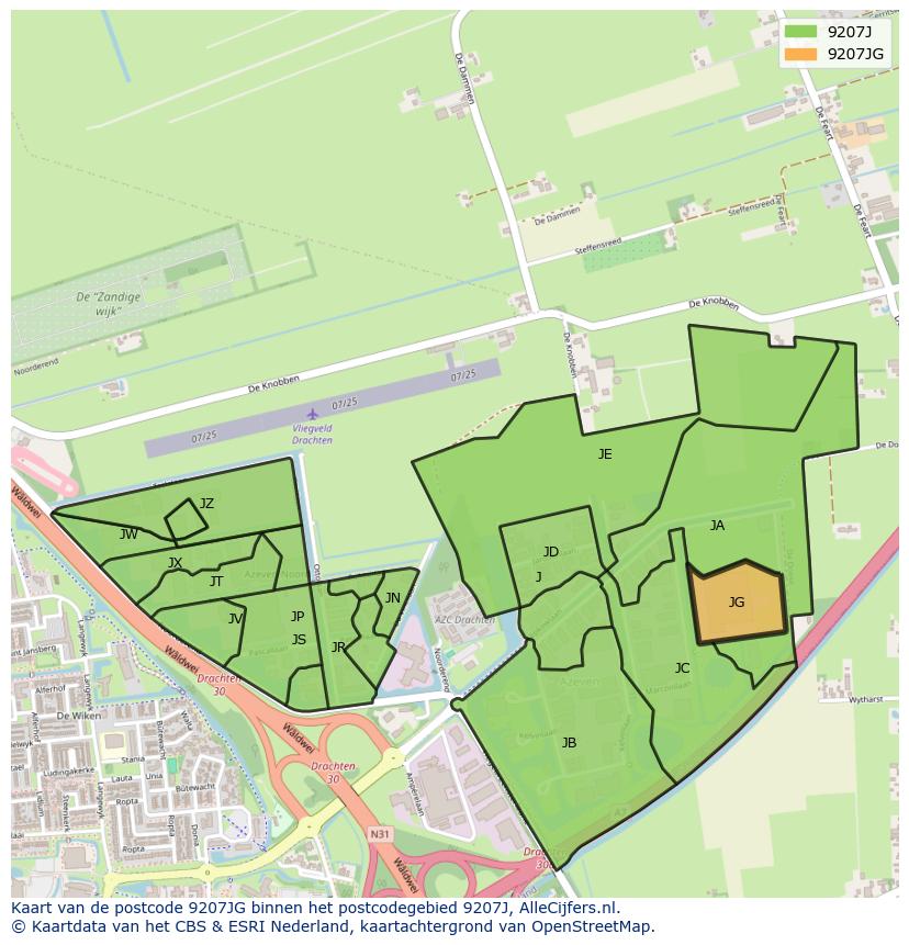 Afbeelding van het postcodegebied 9207 JG op de kaart.
