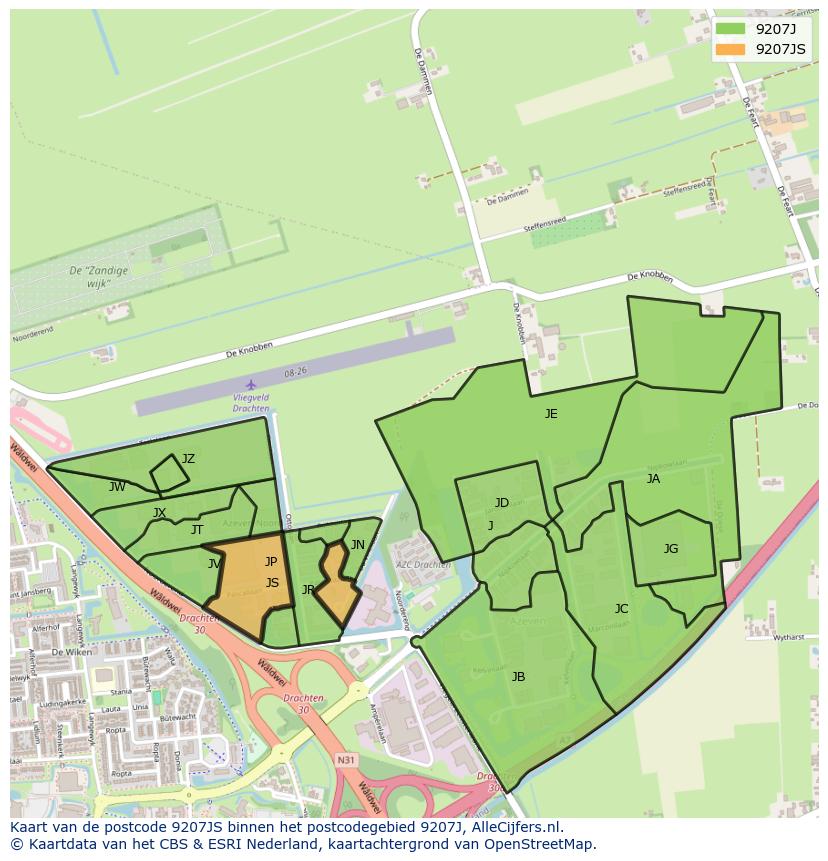 Afbeelding van het postcodegebied 9207 JS op de kaart.