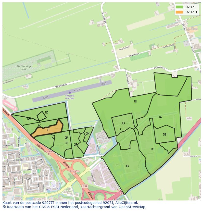 Afbeelding van het postcodegebied 9207 JT op de kaart.