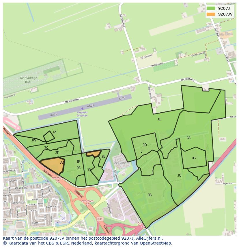 Afbeelding van het postcodegebied 9207 JV op de kaart.