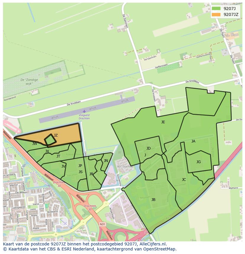 Afbeelding van het postcodegebied 9207 JZ op de kaart.