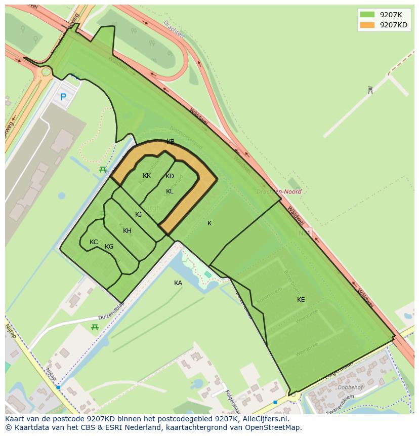 Afbeelding van het postcodegebied 9207 KD op de kaart.