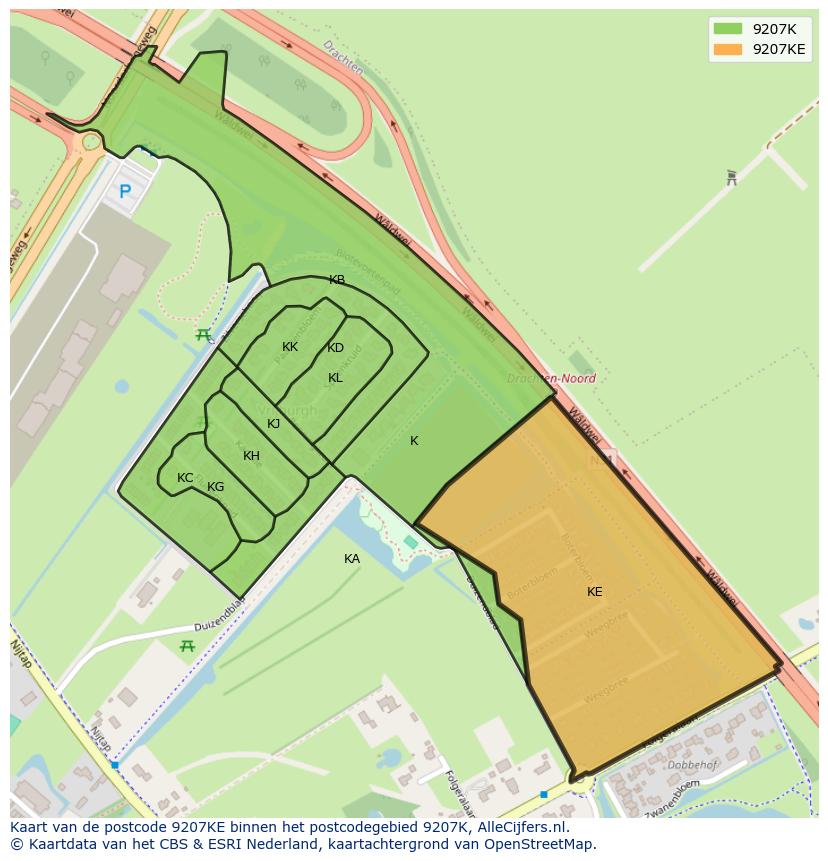 Afbeelding van het postcodegebied 9207 KE op de kaart.