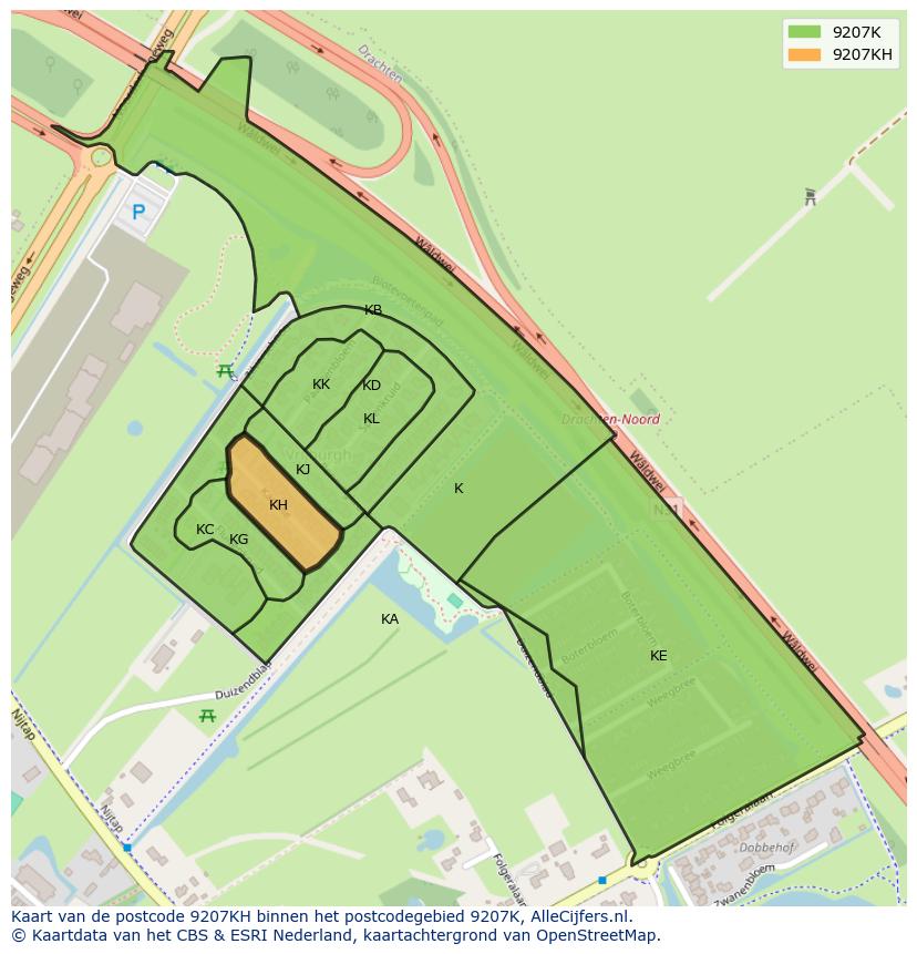 Afbeelding van het postcodegebied 9207 KH op de kaart.