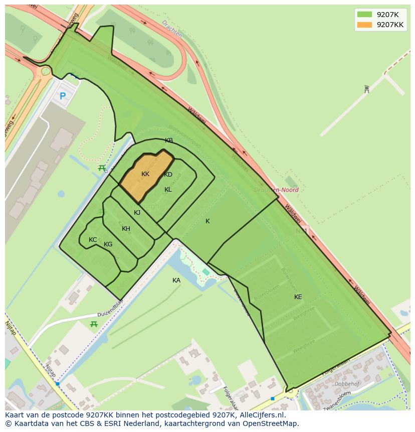 Afbeelding van het postcodegebied 9207 KK op de kaart.