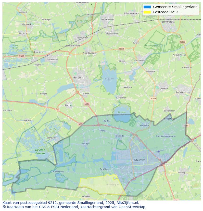 Afbeelding van het postcodegebied 9212 op de kaart.