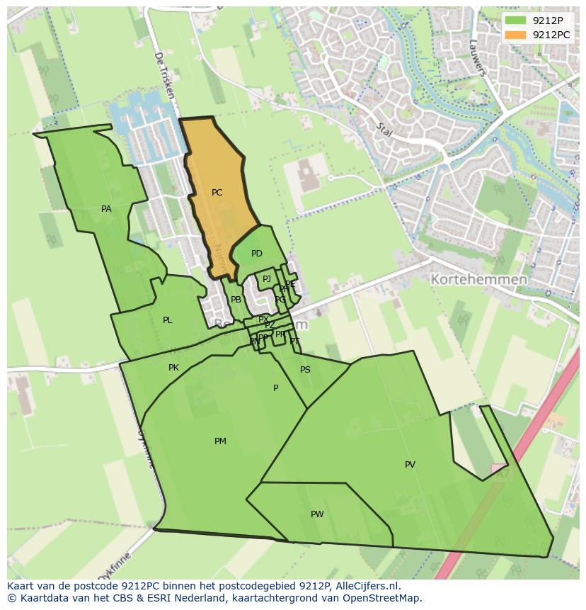 Afbeelding van het postcodegebied 9212 PC op de kaart.