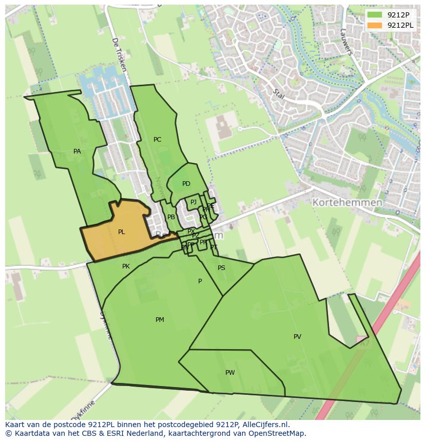 Afbeelding van het postcodegebied 9212 PL op de kaart.