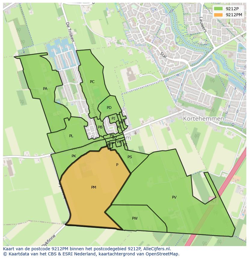 Afbeelding van het postcodegebied 9212 PM op de kaart.