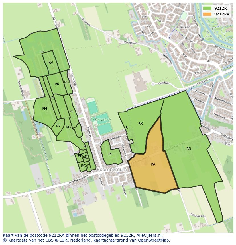 Afbeelding van het postcodegebied 9212 RA op de kaart.