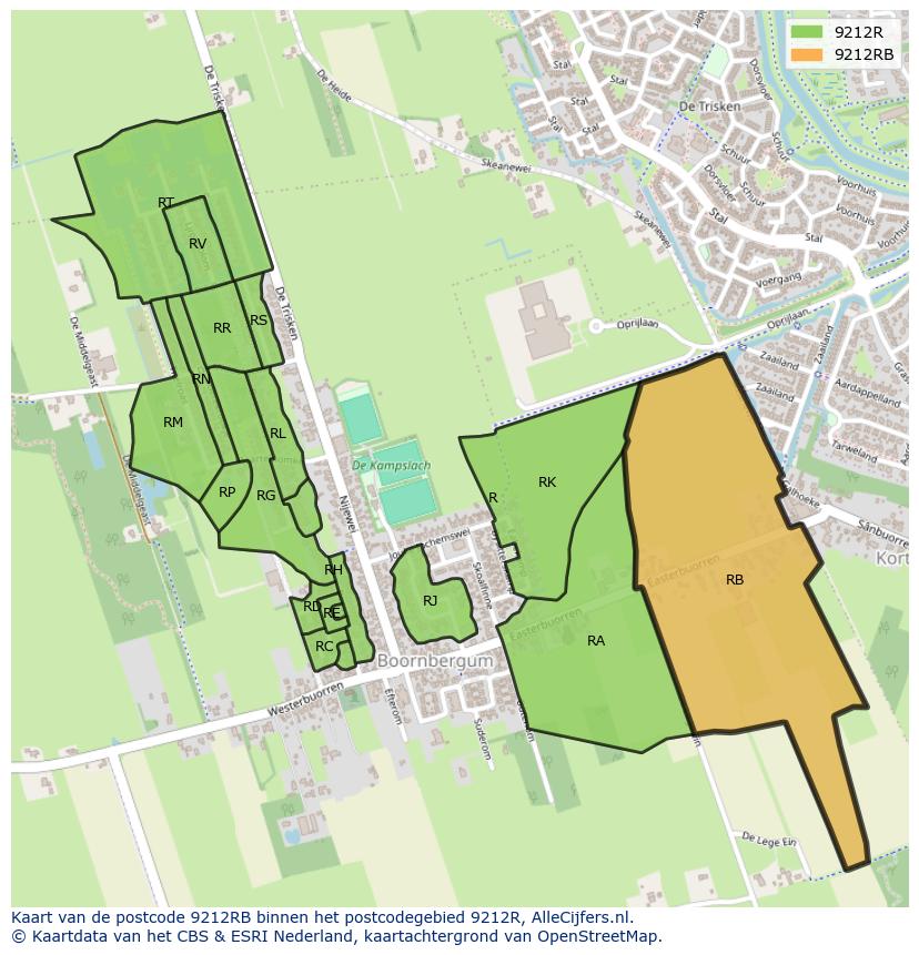 Afbeelding van het postcodegebied 9212 RB op de kaart.