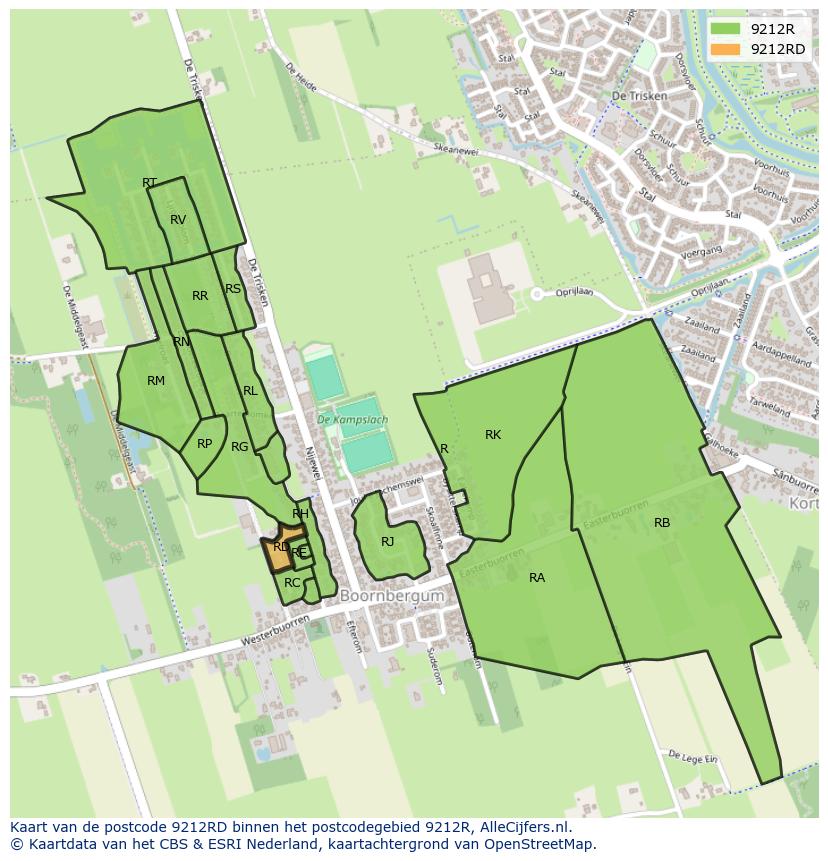 Afbeelding van het postcodegebied 9212 RD op de kaart.