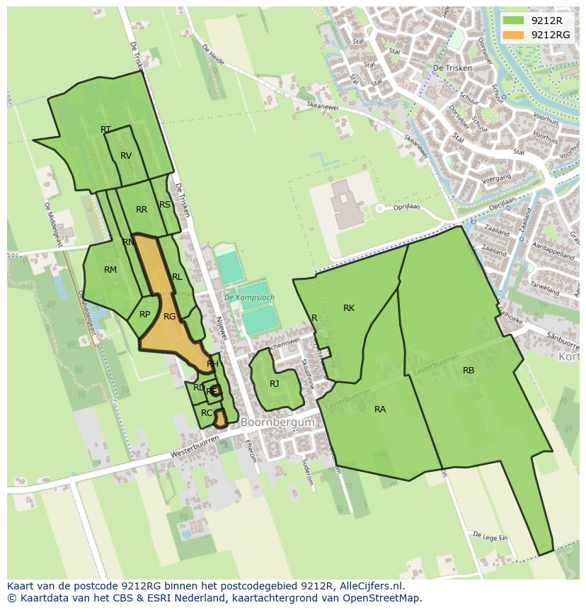 Afbeelding van het postcodegebied 9212 RG op de kaart.