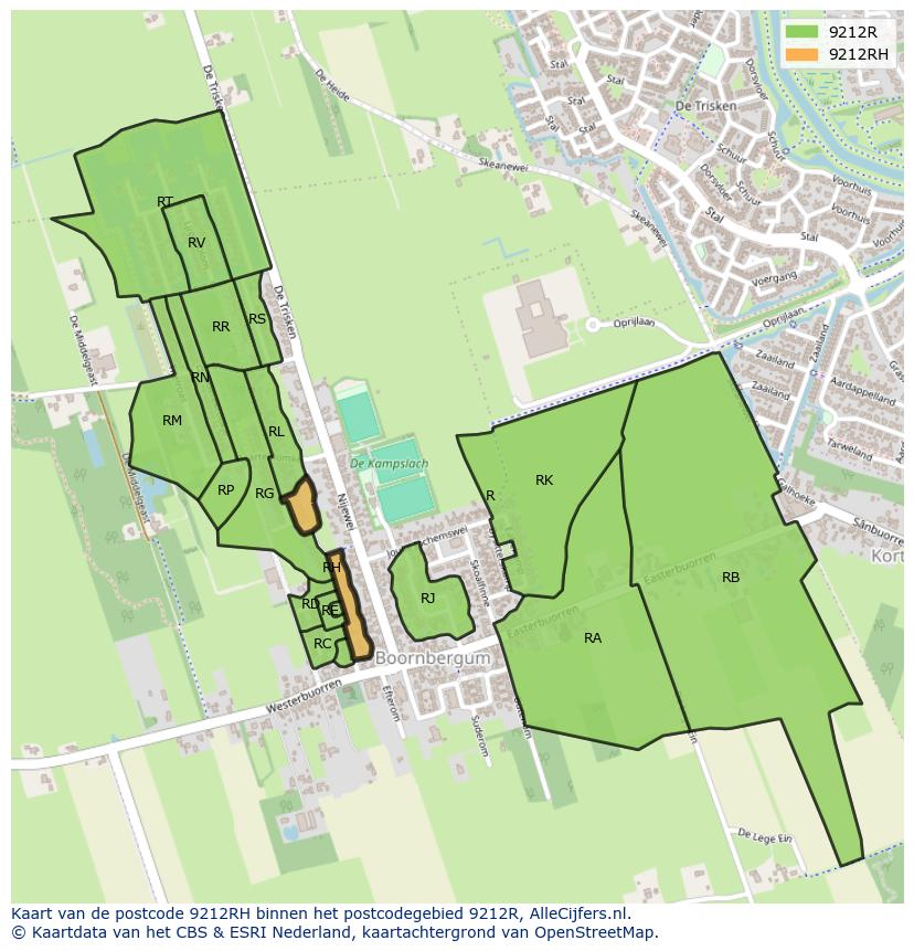 Afbeelding van het postcodegebied 9212 RH op de kaart.