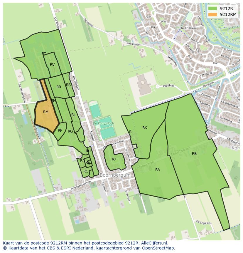 Afbeelding van het postcodegebied 9212 RM op de kaart.