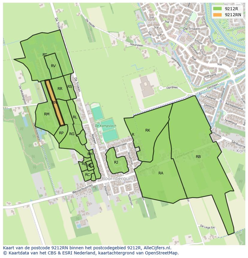 Afbeelding van het postcodegebied 9212 RN op de kaart.